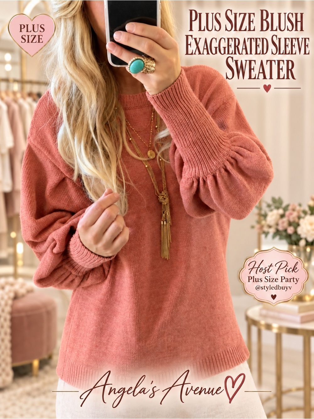 𝐏𝐋𝐔𝐒 𝐒𝐈𝐙𝐄 Blush Exaggerated Sleeve Sweater HOST PICK NEW